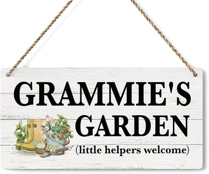 Grammie Gifts Outdoor Garden Wooden Sign Decor, Indoor Garden Decoration Hanging Signs 12x6 Inches, Outdoor Porch Yard Wall Art Decor Sign, Mother's Day Gifts Birthday Gift for Mom Grandma
