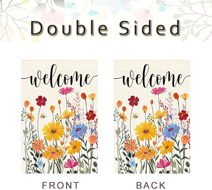 Spring Summer House Flag 28x40 Inch Double Sided Outside Welcome Wildflower Daisy Floral Outdoor Seasonal Decorative Large Garden Flag Decor 1-28