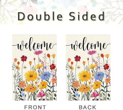 Spring Summer House Flag 28x40 Inch Double Sided Outside Welcome Wildflower Daisy Floral Outdoor Seasonal Decorative Large Garden Flag Decor 1-28