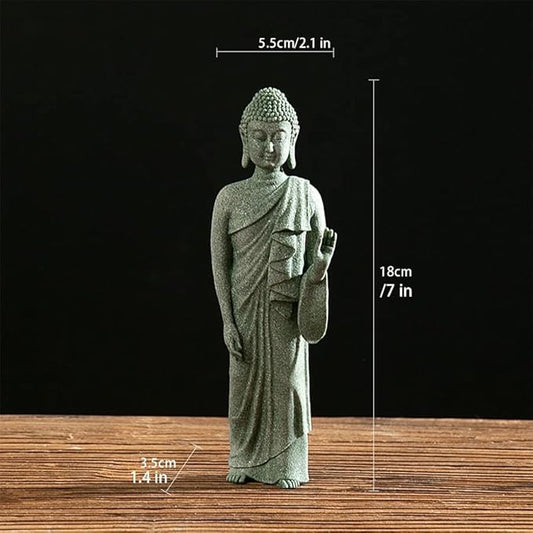 Mini Buda Meditating Buddah Statue-Natural Sandstone Stone -Handmade for Zen Garden Fish Aquarium Tank Yoga Bonsai Micro Landscape Spiritual Fengshui Praying Shui Chakra Decor (standing left hand)