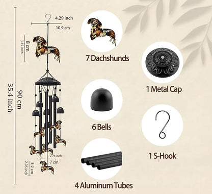 35.4" Dachshund Wind Chimes for Outside, Metal Windchimes, Dachshund Wind Chime Garden Decor, Mothers Day Birthday Memorial Gifts for Mom Grandma Wife, Durable Outdoors Decor