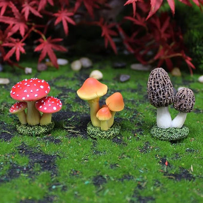 DIYOMR 6Pcs Mushroom Figurines, Resin Mushrooms Statues Craft Fairy Garden Accessories Indoor Outdoor Decor for Home DIY/Windowsill/Tabletop/Garden/Micro Landscape Decor/Bonsai Ornaments