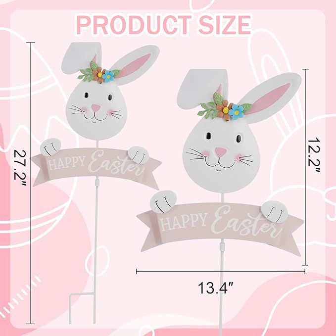 Easter Decorations Outdoor Metal Bunny Decorative Garden Stakes Happy Easter Decor Outdoor 3D Spring Yard Decor Farmhouse Rabbit for Home Outside Lawn Front Porch Happy Easter Yard Sign