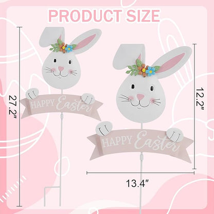 Easter Decorations Outdoor Metal Bunny Decorative Garden Stakes Happy Easter Decor Outdoor 3D Spring Yard Decor Farmhouse Rabbit for Home Outside Lawn Front Porch Happy Easter Yard Sign