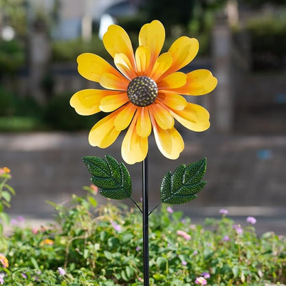 DREAMSOUL Sunflower Wind Spinners Outdoor, 13 Inch Dia Metal Wind Spinner with Stake, Kinetic Decorative Flower Spinner Lawn Garden Decor (57 * 13 Inches)