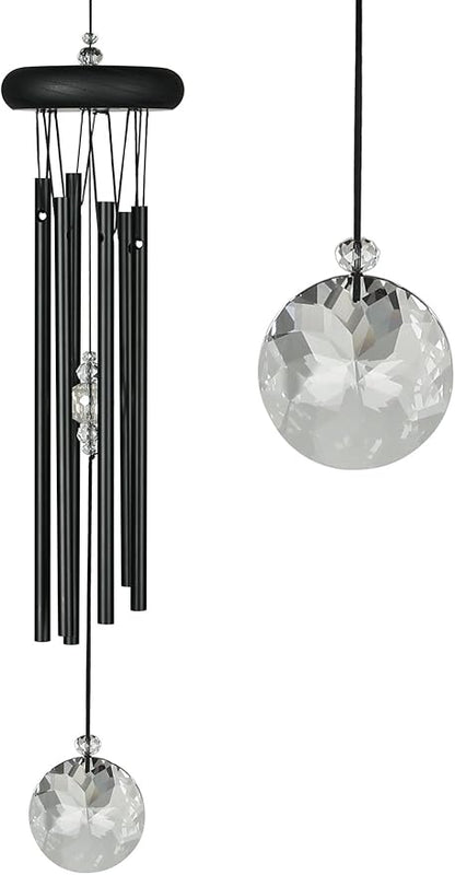 Woodstock Wind Chimes for Outside, Garden Decor, Outdoor Decor for Your Patio and Porch (16") Woodstock Crystal Meditation Black Wind Chimes Gifts (CCMK)