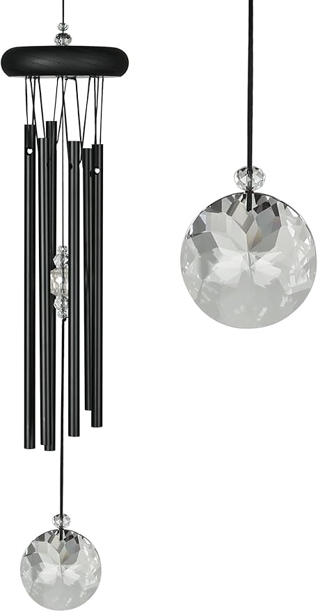 Woodstock Wind Chimes for Outside, Garden Decor, Outdoor Decor for Your Patio and Porch (16") Woodstock Crystal Meditation Black Wind Chimes Gifts (CCMK)