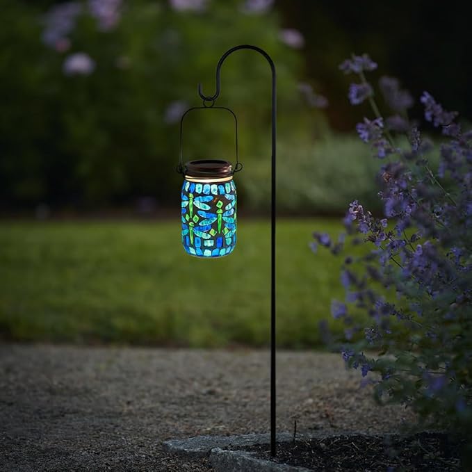 Starsoul 2 Pack Solar Hanging Lanterns Outdoor Waterproof, Mosaic Dragonfly Decor Glass Solar Outdoor Lights, Decorative Solar Lantern for Outside Pathway Patio Porch Yard Decor