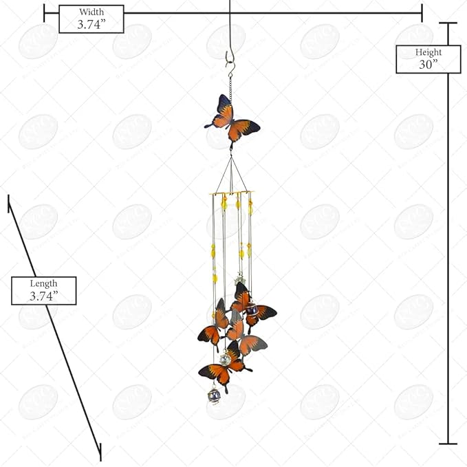 Red Carpet Studios Windchimes Butterfly Spiral Mobile Wind Chime, 30" Long, Monarch Orange