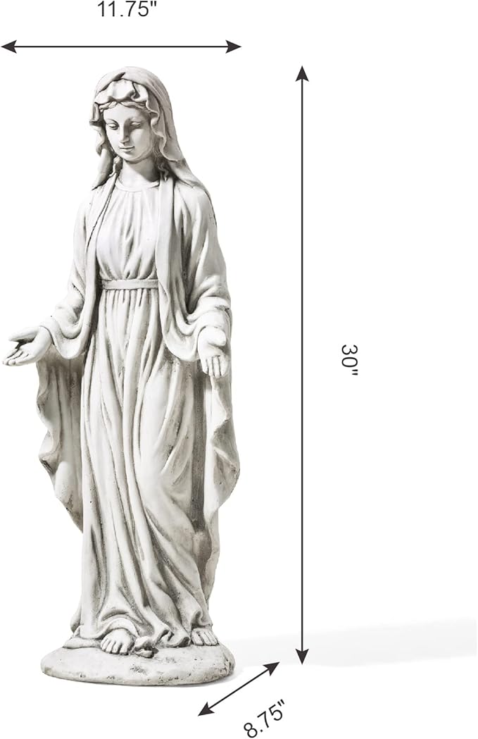 glitzhome GH50521 Blessed Mother Virgin Mary Religious Garden Decor Statue, 31 Inch, Antique Beige