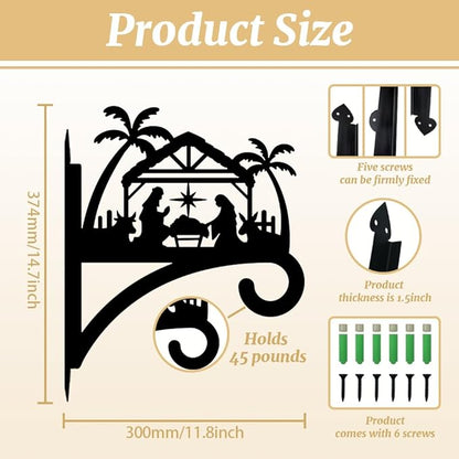 peacoblue Iron Plant Hangers Hooks for Outdoor Indoor Hanging Plants Flower Fern Pots Lantern Bird Feeder,11.8"x14.7" Weather Resistant Metal Wall Holder for Porch Garden Farmhouse(Nativity)
