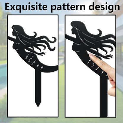 WADORN Mermaid Metal Decorative Garden Stakes, Funny Mermaid Metal Outdoor Statues Funny Yard Ornament Gifts Planter Flower Pot Outdoor Yard Decor for Garden Backyard Pathway Patio Lawn Walkways