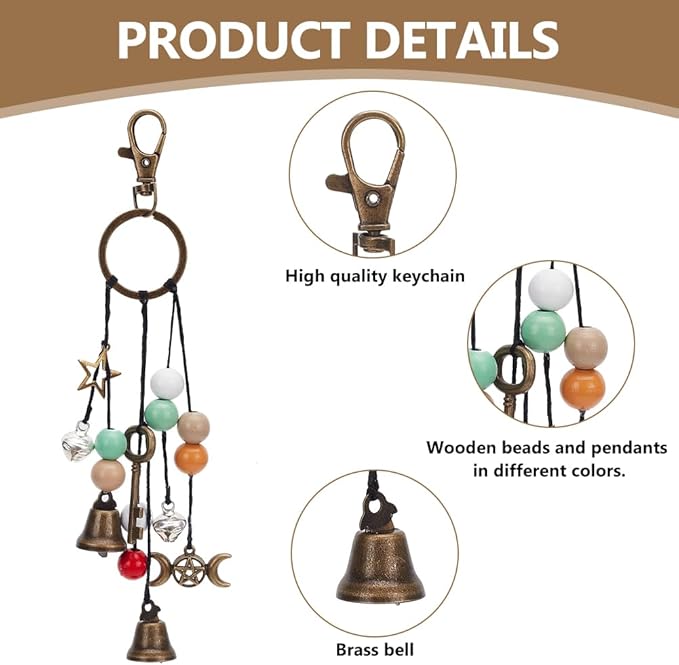FREEBLOSS 4 Set 50+pcs DIY Witch Keychain Kit Witches Wind Chimes Witch Bells Kit Witch Craft Kit Witchy Home Decor Witch Decor Witch Bells for Keys for Protection Witch Craft for Beginners