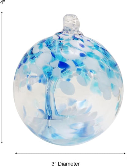 Dale Tiffany Hand Blown Glass, 3" Diameter Aqua, Tree of Life Collection, Witch Globe Hanging Garden Indoor/Outdoor Decorative Ornament Gazing Ball