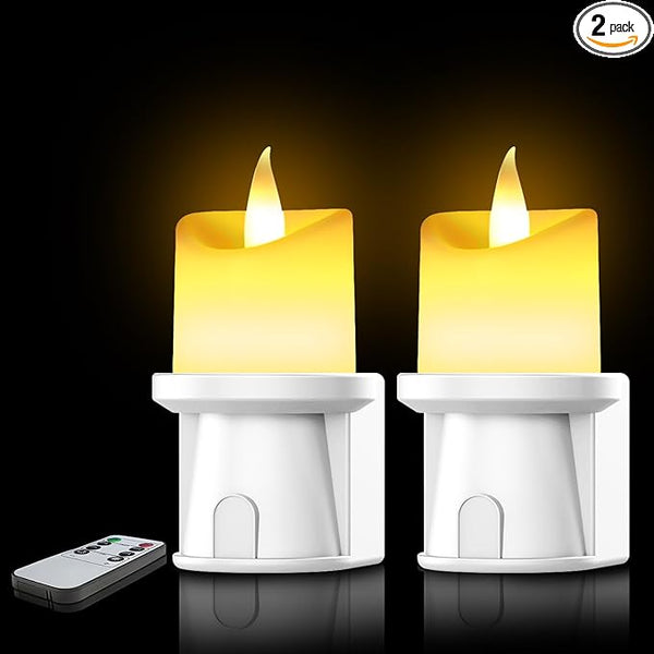 Flameless Candles Night Light with Flickering Flame, Battery Operated LED Night Light, Magnetic Attachment for Easy Placement, Realistic Candlelight for Home, Bathroom, Window Decor(White, 2 Pack)