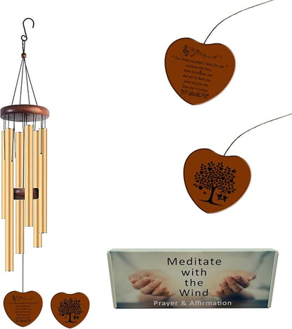 Healing Wind Chimes for Outdoor Garden, Large Memorial Musical Chimes with Heart Pendant, Gold Aluminum Tubes
