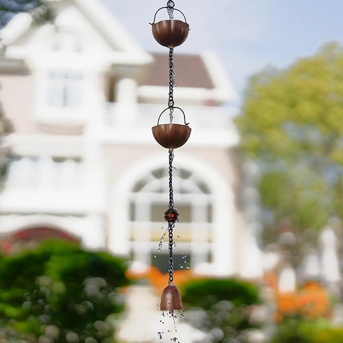 Rain Chains Gutters 10FT,Adjustable Rain Catcher Chain with 12 Cups,Decorative Replacement for Gutter Downspouts