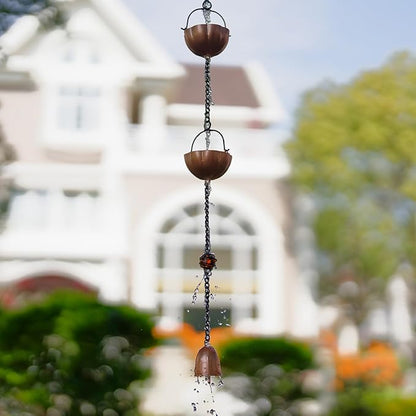 Rain Chains Gutters 10FT,Adjustable Rain Catcher Chain with 12 Cups,Decorative Replacement for Gutter Downspouts