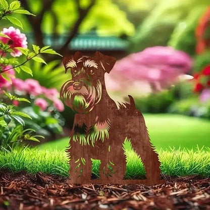 Resama Dog Metal Decorative Garden Stakes - Schnauzer Silhouette Decorative Garden Statues for Outdoor Decor, Unique Gifts for Dog, Lawn Ornaments for Yard and Patio(Rust Colour)