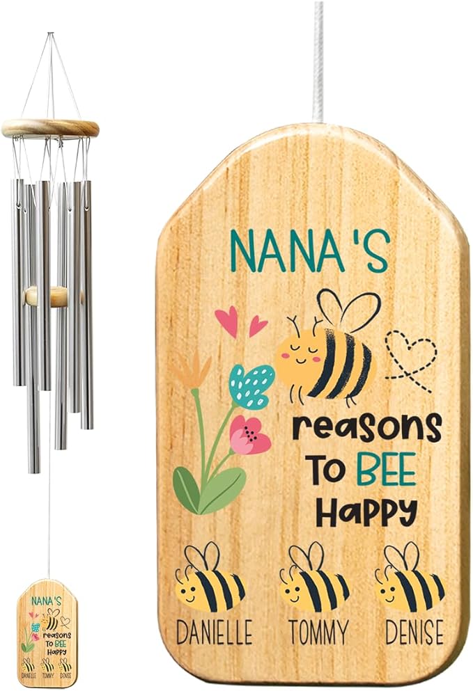 Custom Personalized for Nana – Windchime with Personalization, 24" Outdoor Wind Chimes, Wood & Metal Tubes, Unique Keepsake Grandma and