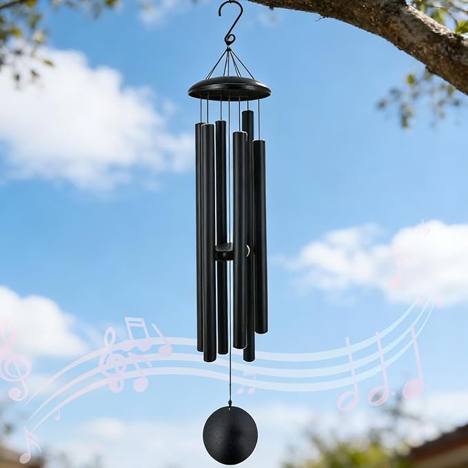 48 Inch Memorial Wind Chimes Outdoor, Large Deep Tone with 6 Heavy Aluminum Tubes, Hand-Tuned Sympathy Gift for Loss of Loved One, Garden Hanging Decor for Yard, Black (48")