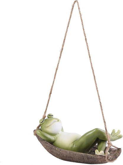 Frog Statues for Garden Outdoors Hanging Sleeping Frog Sculptures Swing Home Décor