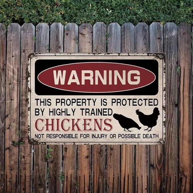 Vintage Chicken Signs for Coop Warning This Property is Protected Chickens Tin Sign Chicken Coop Sign Chicken Accessories Outdoor Chicken Decor on Coop 8X12 Inch