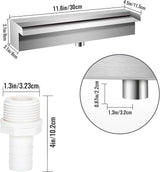 Pool Waterfall Fountains, Stainless Steel Rectangular Pool Waterfall Spillway with Pipe Connector for Indoor/Outdoor Decorative (11.8 Inch)