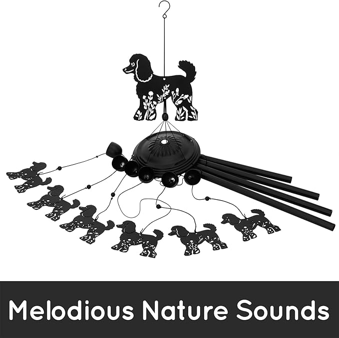 Poodle Wind Chimes for Outside, 34.6 Inch Weather-Resistant Metal Wind Chimes with 4 Aluminum Tubes, Pet Memorial Sympathy Gift for Poodle Dog Lovers, Patio Yard Garden Decor