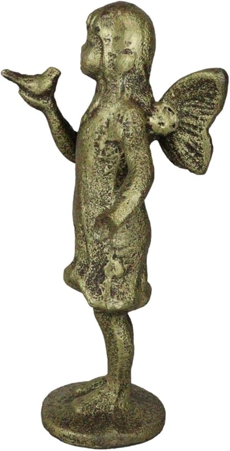 Ebros Gift Cast Iron Rustic Antique Finish Enchanted Fantasy Fairy Garden Pixie Faerie Standing with Bluebird Figurine 7" H DIY Ideas for Your Home Collectible Fairies Elf Nymph Pixies