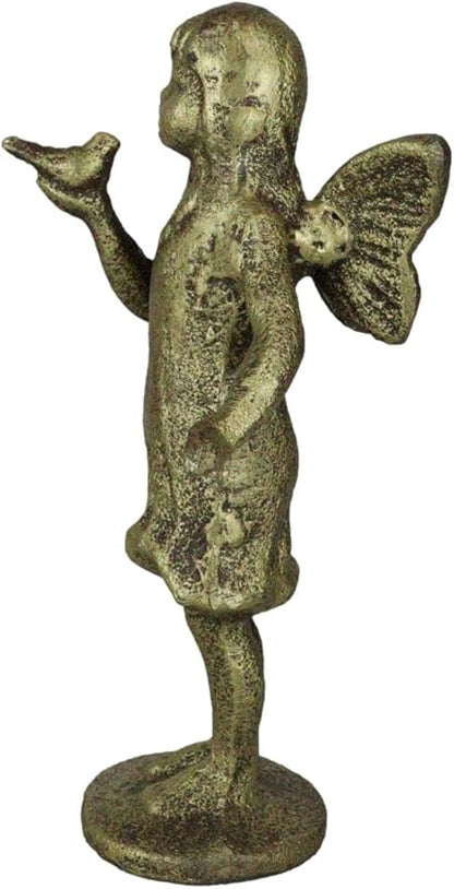 Ebros Gift Cast Iron Rustic Antique Finish Enchanted Fantasy Fairy Garden Pixie Faerie Standing with Bluebird Figurine 7" H DIY Ideas for Your Home Collectible Fairies Elf Nymph Pixies