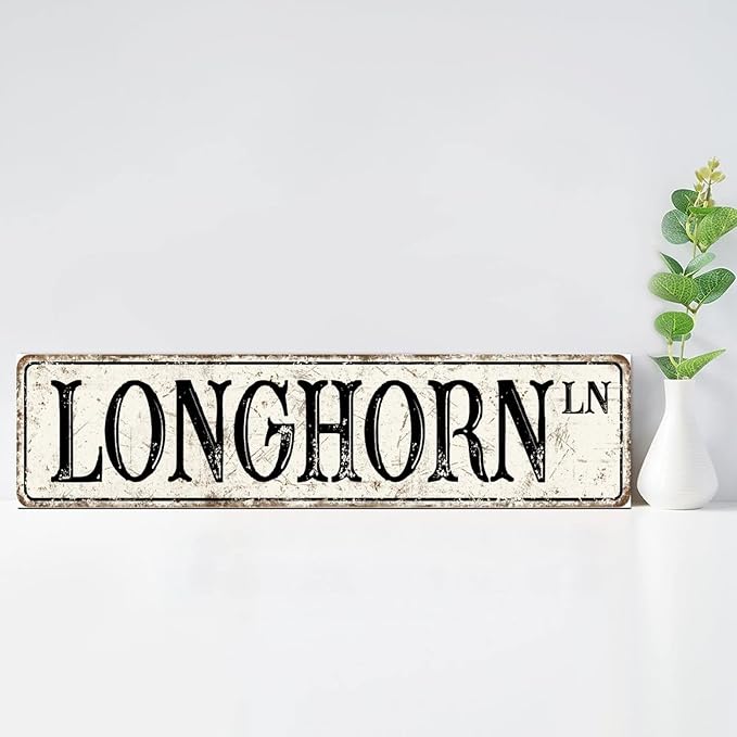 Madcolitote Rustic Longhorn Wood Signs Longhorn Custom Street Signs Metal Retro Wood Plaque Farmhouse Wall Art Wall Decor for Home Bars Clubs Cafes Man Cave Party 6x24in