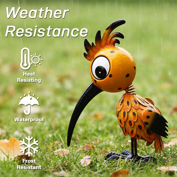 Metal Large Garden Statue,16.5" Orange Bird Statues and Sculptures for Outdoor Decor,Metal Yard Art Lawn Ornaments for Patio Backyard Decoration