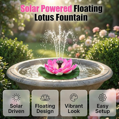 Bird Bath Fountains Solar Power for Outside, Small Solar Fountain for Bird Bath, Floating Lotus Solar Garden Fountain Pump Kit for Outdoors, Garden, Patio, Pond, Yard Decor (White, 4.3IN 1.2W)