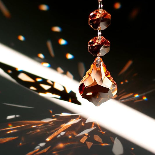 20pcs Crystal Maple Leaf Chandelier Prism Replacement Pendant Connected Glass Octagon Beads Chain for Chandelier Christmas Decoration 38mm (Rose)