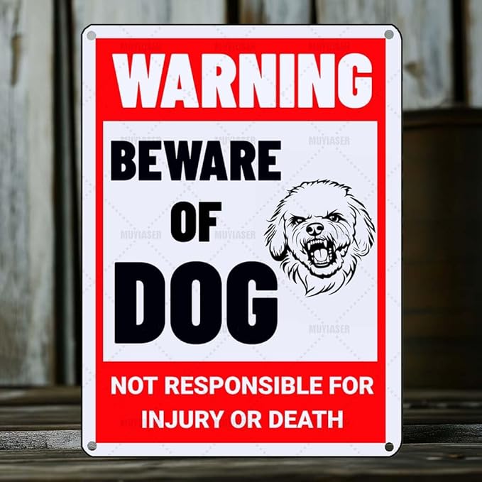 Beware of Dog Sign Bichon Frise Metal Sign Warning Beware of Dog Signs for Fence Outdoor Farm Garden Gate Home Yard Decor 12x16 Inch