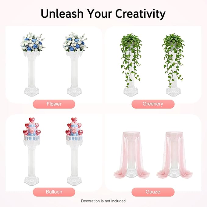 2pcs Wedding Roman Column, White Roman Pillar Wedding Party Columns and Pillars Artistic Columns Statue Columns and Pedestal Stand Holder for Gardens, Patios, Weddings, Parties