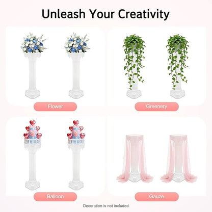 2pcs Wedding Roman Column, White Roman Pillar Wedding Party Columns and Pillars Artistic Columns Statue Columns and Pedestal Stand Holder for Gardens, Patios, Weddings, Parties