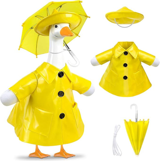 3 Pcs/Set Raincoat Porch Goose Outfits, Summer Lawn Goose Statue Raincoat Costume, Yard Goose Clothes Raincoats Umbrella Hat Outfit for 23" Statue Patio Garden Decoration Yellow