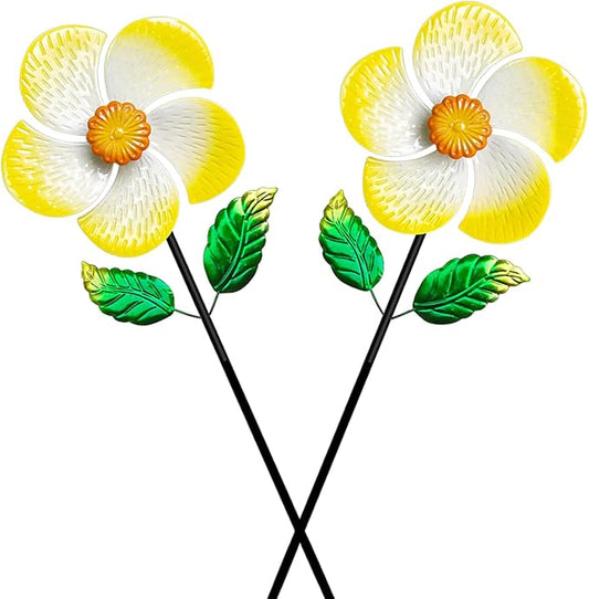 2 Pack Metal Wind Spinners for Garden Decor - Outdoor Windmill Sculptures, Durable Yard Art Wind Spinners Metal Wind Spinner for Patio Lawn Ornament, Vibrant Orange Garden Spinners