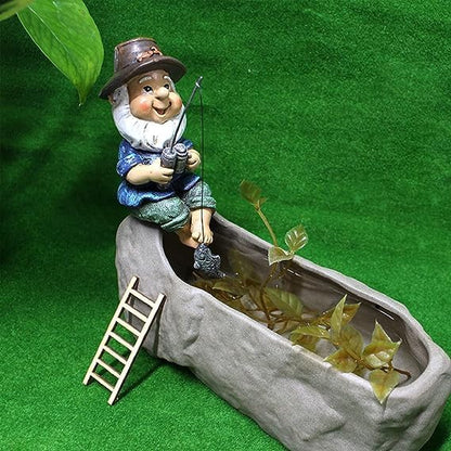 AYNEFY Mini Gnomes Statue,Miniature Garden Funny Fishing Gnome Ornament Mini Dwarf Figurine Ornament DIY Kit Micro Landscape Ornaments for Patio Yard Lawn