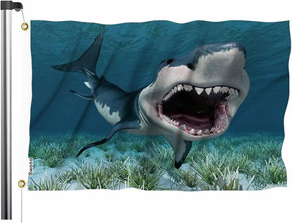 Swono Great White Shark Flag - 3x5 Ft Underwater Coral Ocean Fish Flag for Outdoor, Indoor, Office, Workplace, Home, Garden, Business