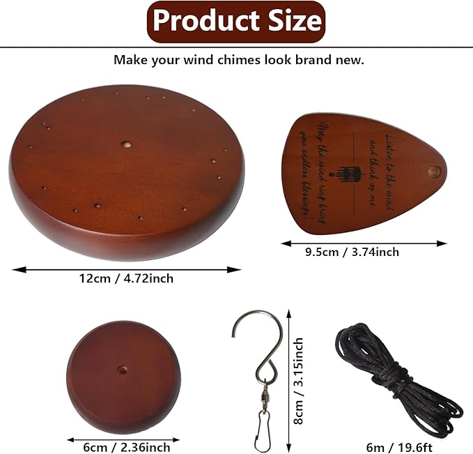 Wind Chime Repair Kit, 28 PCS Windchime Replacement Parts Including Round Top, Clapper, Wind Catcher, 19.6FT Nylon Cord, DIY Wind Chime Supplies (Brown)