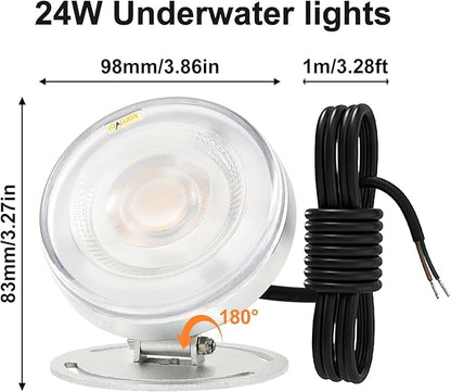 LED Underwater Pond Light, Heavy Duty Aluminum 12V 3000K Warm White IP68 Waterproof Fountain Light, Landscape Lamp for Swimming Pool, Fountain, Waterfall, Pond and Grass Land Decoration (24, Watts)