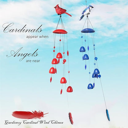 Blue Jay Bird Wind Chimes with Bells, Large Unique Birds Chimes for Garden Backyard Church Hanging Decor, 40"