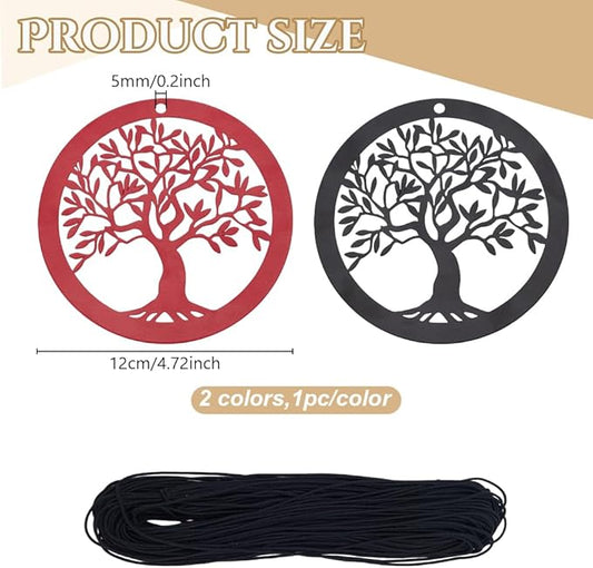 ORIGACH 2 Pcs Metal Replacement Wind Catcher, Wind Chime Parts Replacement with 16.4 FT Nylon Cord, Metal Wind Chime Replacement Sail for Sympathy Wind Chimes, Tree of Life, Black and Red