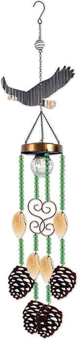 Sunset Vista Designs Wildlife Windchimes - Solar Lighted Wind Chime Indoor Outdoor, 33" Long, Eagle