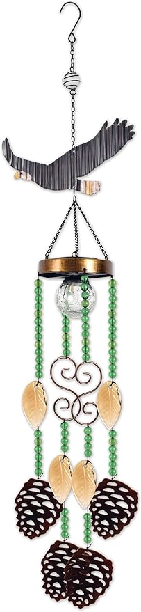 Sunset Vista Designs Wildlife Windchimes - Solar Lighted Wind Chime Indoor Outdoor, 33" Long, Eagle