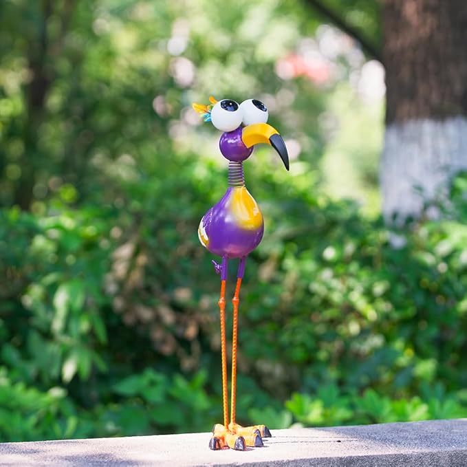 Metal Funny Bird Garden Statues Outdoor Decor, Purple Crane Yard Sculptures Art Decoration for Home Outsiede Patio Lawn Backyard, Gift for Women Lovers Moms