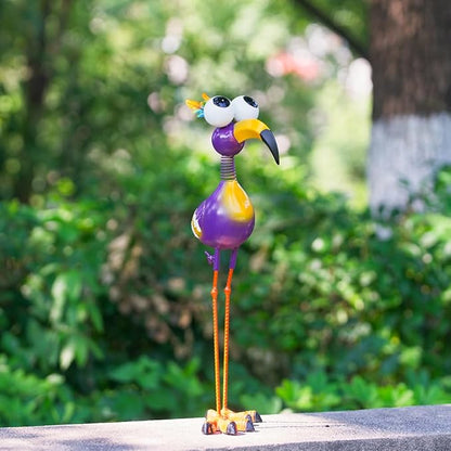 Metal Funny Bird Garden Statues Outdoor Decor, Purple Crane Yard Sculptures Art Decoration for Home Outsiede Patio Lawn Backyard, Gift for Women Lovers Moms